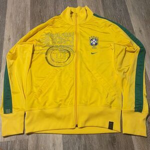RARE Nike Brazil Football Jacket Sz L Soccer Yellow Center Circle Embroidered